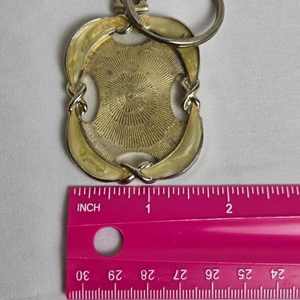 Photo Frame Keychain Charm Enamel Details Crown Mark Gold Tone Vintage 2